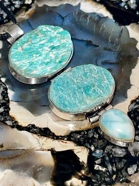 Rough Amazonite “The PeaceMaker Crystal” & Larimar Crystal Pendant 2 1/2”